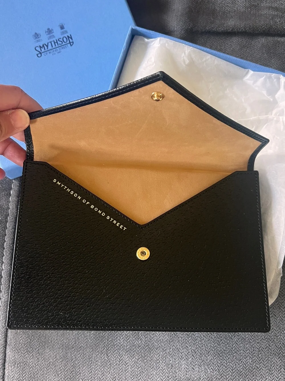 Smythson Black Leather 'Photographs' Envelope Card Holder